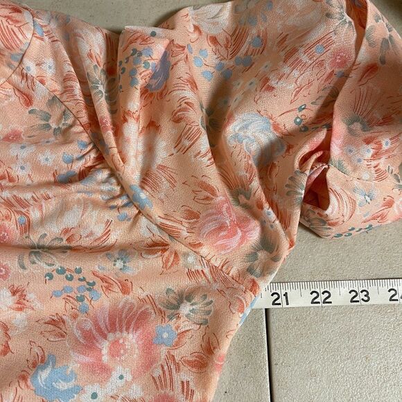Vintage Bon Worth Orange Pink Floral Short Sleeve BLouse 12 - Picture 10 of 11